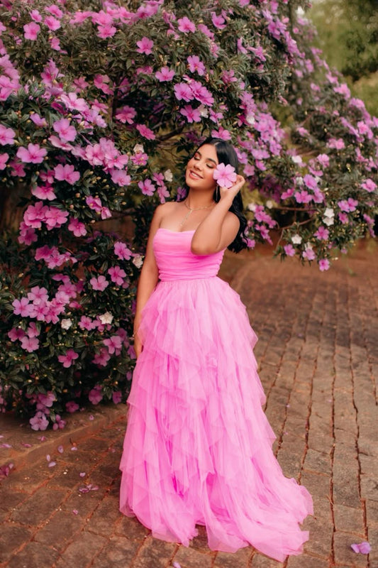Elegant Ball Gown Sweetheart Sleeveless Tulle Pink Prom Dress Inspiration Ideas Prom Inspo Dresses Party Dress B526