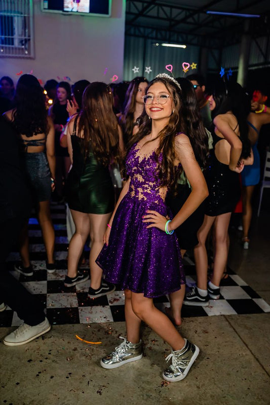 Wunderschönes Ballkleid mit U-Ausschnitt und Pailletten, kurz, mit Spitze, Cocktailkleider, Heimkehrkleider, B558