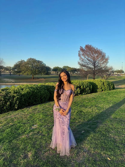 Elegant Mermaid Off The Shoulder Light Grape Lilac Tulle Long Prom Dress Inspiration Ideas Prom Dresses Inspo Party Dress B560
