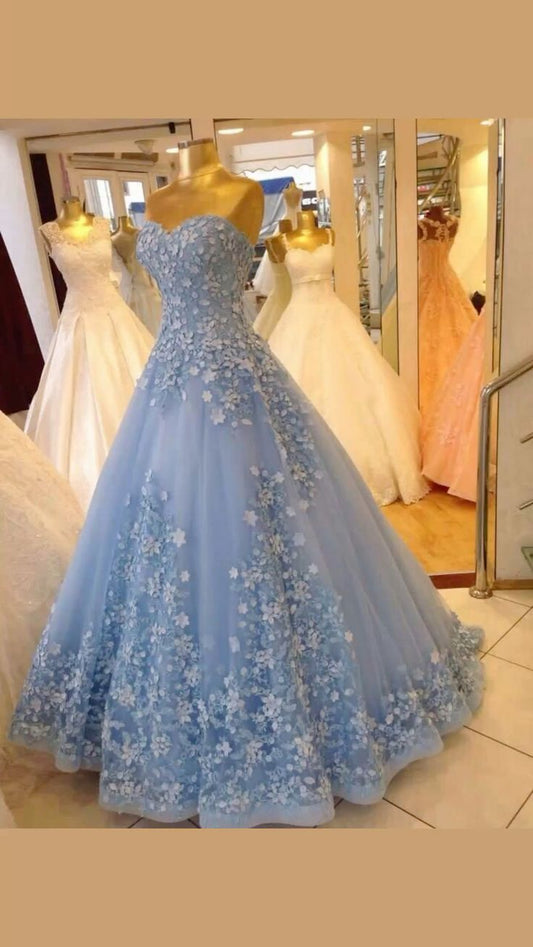 Blue Quinceanera Dresses Ball Gown Sweetheart Tulle Blue Birthday Prom Gowns Vestidos De 15 Anos Formal Party Long Sweet 16 Dress B570