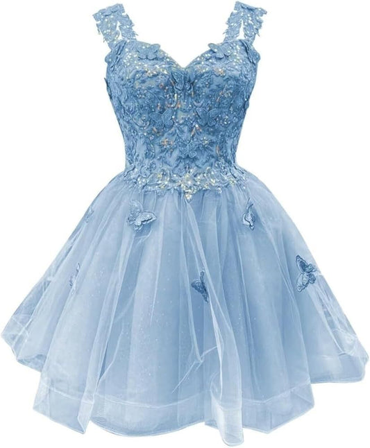 Süßes Ballkleid Schatz Hellblau Spitze Kurzes Kleid zum 16. Geburtstag Homecoming Kleider B571