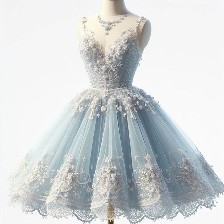 Romantic Ball Gown Straps Light Blue Lace Short 16th Birthday Dress Homecoming Dresses Cocktail Gown B574