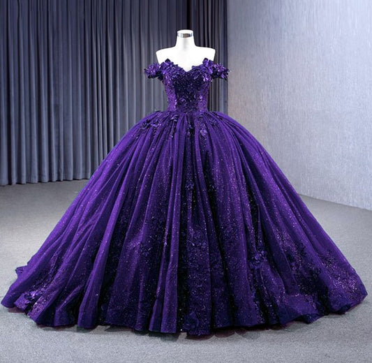 Bescheidene Quinceanera-Kleider Ballkleid aus der Schulter Traubenspitze Geburtstagskleider Vestidos de 15 Anos Formale Party Langes süßes 15. 16. Kleid B578