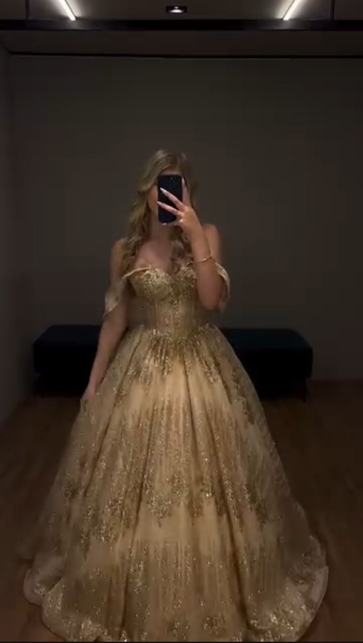 Charming Ball Gown Off The Shoulder Gold Sequin Lace Prom Dresses Inspiration Drop Waist Pink Party Dress Princess Graduation Dress B620