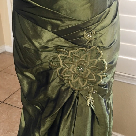 Vintage Mermaid Strapless Olive Green Taffeta Long 1950s Retro Classy Prom Dresses Party Dress 21st Birthday Outfits Graduation Dress B629