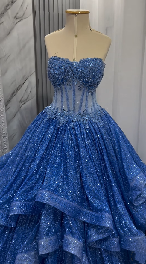 Classy Ball Gown Sweetheart Navy Blue Tulle Prom Dresses Inspiration Party Dress Princess Graduation Dress B633