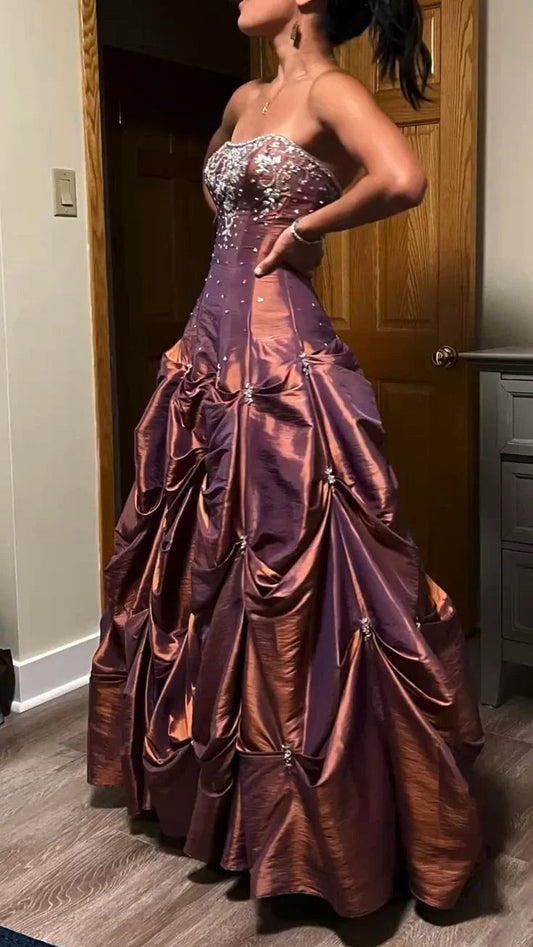 Vintage Ball Gown Strapless Taffeta Sleeveless 90s Classy Prom Dresses Inspiration Party Dress Princess Graduation Dress B646