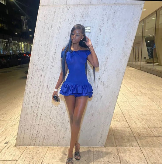 Sexy Mantel Weg Von Der Schulter Royal Blau Satin Kurze 16th Geburtstag Kleid Homecoming Kleider Cocktail Kleid B664