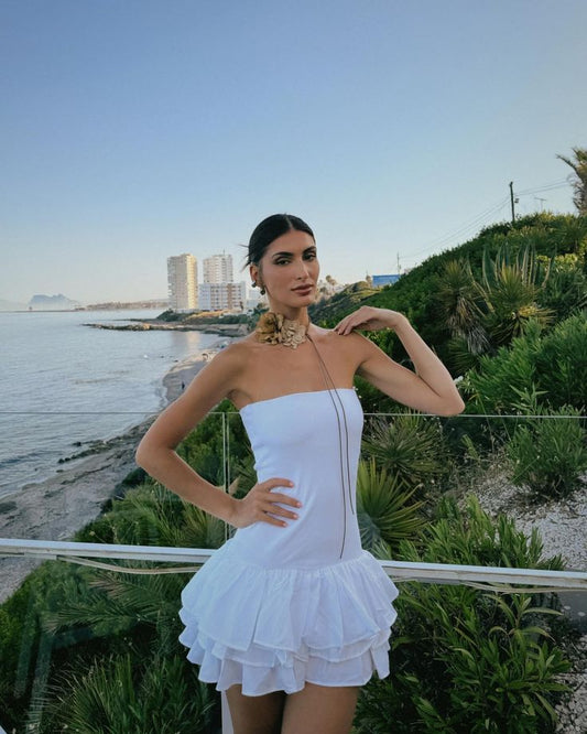 Trendy A-Linie Trägerlos Weiß Kurz 16. Geburtstagskleid Freshman Homecoming Kleider Cocktailkleid B684