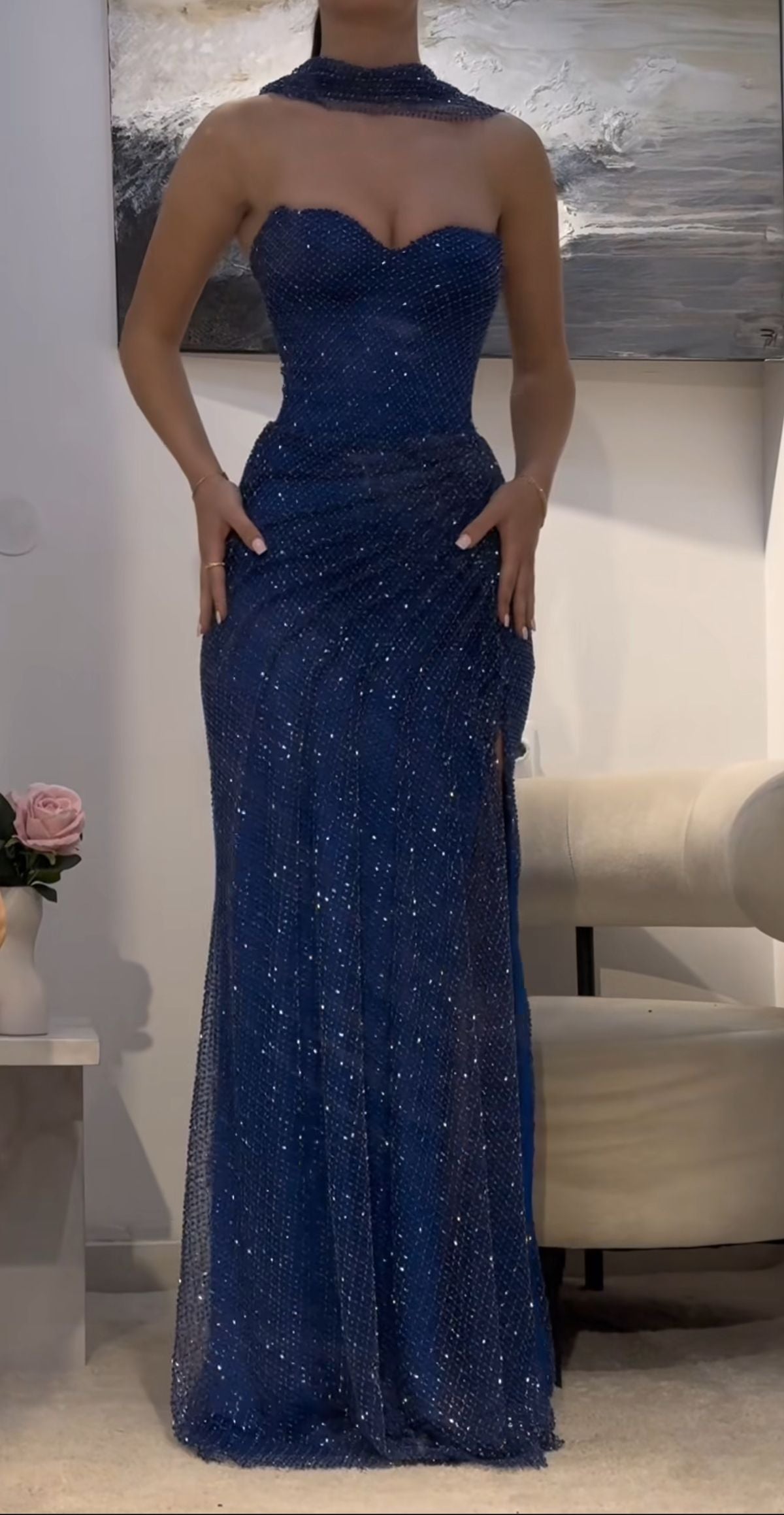Sexy Mermaid Sweetheart Royal Blue Sleeveless Sequin Long Prom Dresses Party Dress 21st Birthday Outfits Graduation Dress B691