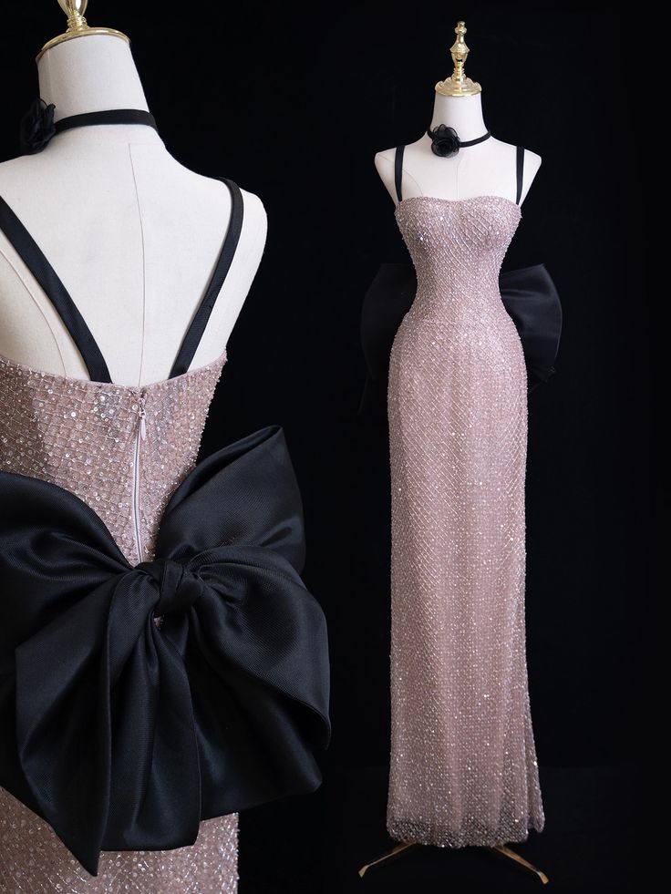 Elegant Sheath Spaghetti Straps Pink Sequin Long Floor Length Prom Dress Inspiration Prom Dresses B84