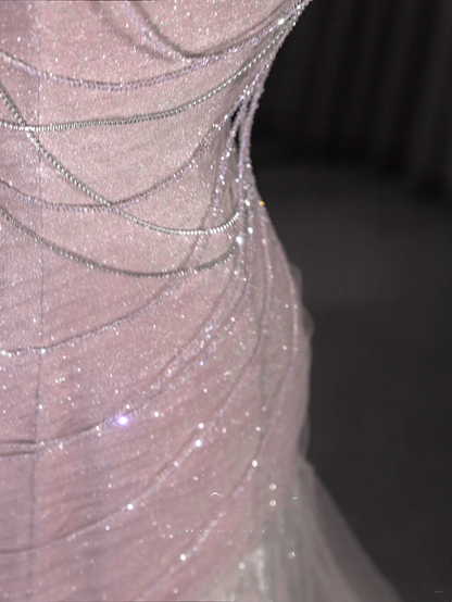 Elegant Mermaid Spaghetti Straps Pink Sequin Long Floor Length Prom Dress Inspiration Prom Dresses B89