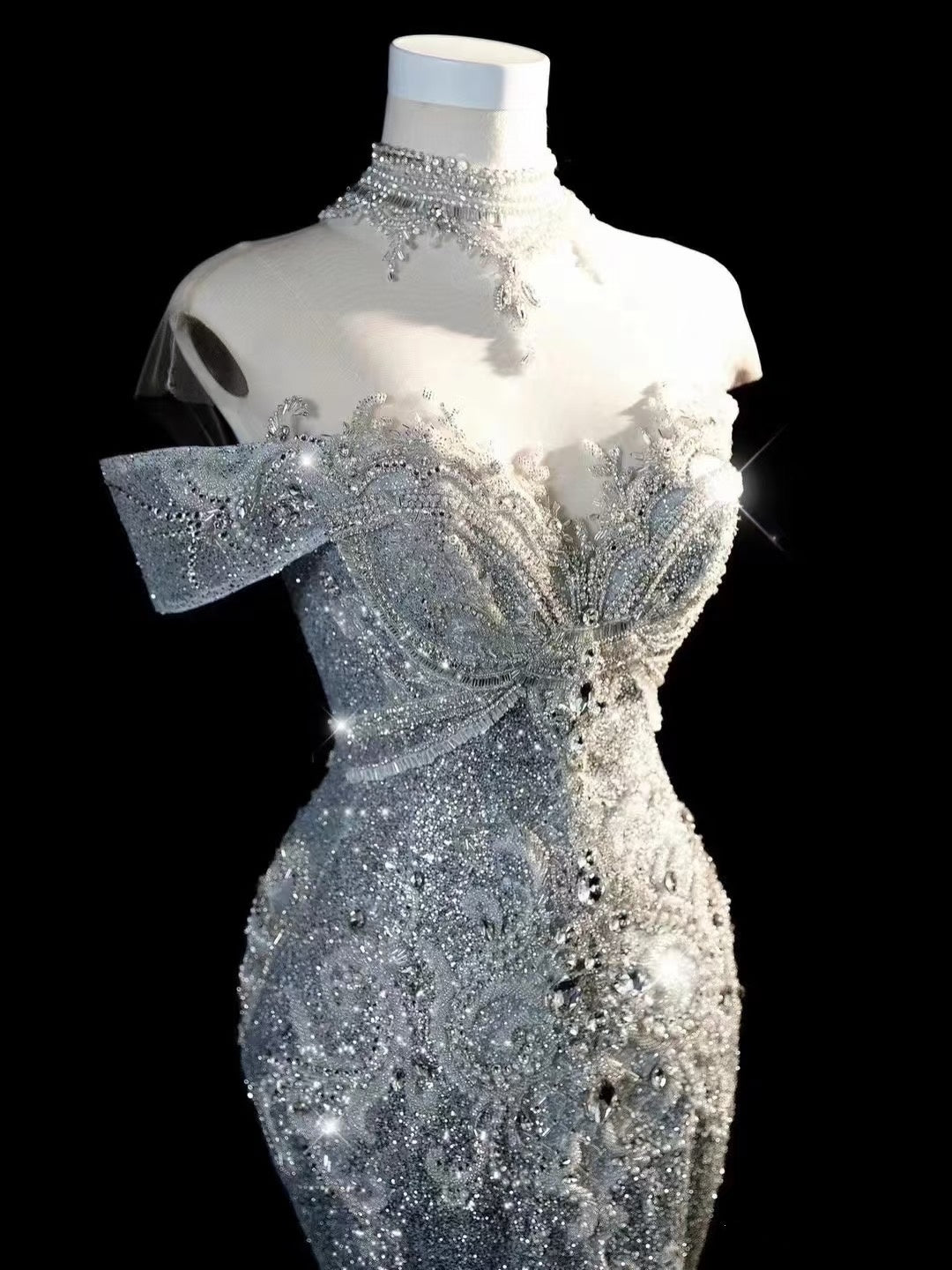 Princess Long Wedding Gowns Mermaid Off The Shoulder White Sequins For Bride With Sleeves Train Bridal Dresses AB2188