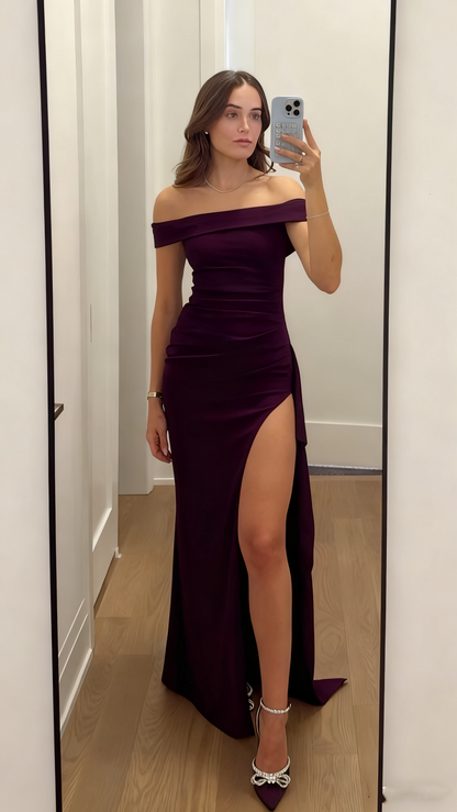 Elegant Mermaid Off The Shoulder Black Slit Prom Dresses Inspiration Unique Party Formal Graduation Dress B496