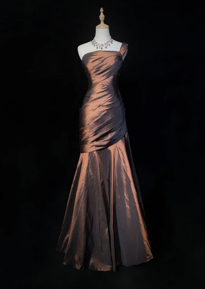 Vintage Ballkleider Inspo Meerjungfrau Ein Schulterfrei Schokolade Mit Rüschen 80er Jahre Langes Abendkleid N2831