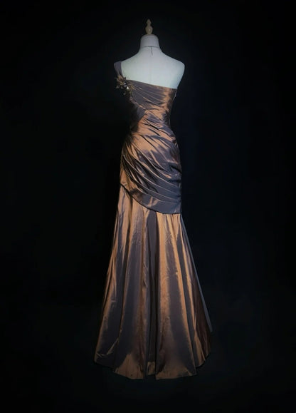 Vintage Ballkleider Inspo Meerjungfrau Ein Schulterfrei Schokolade Mit Rüschen 80er Jahre Langes Abendkleid N2831