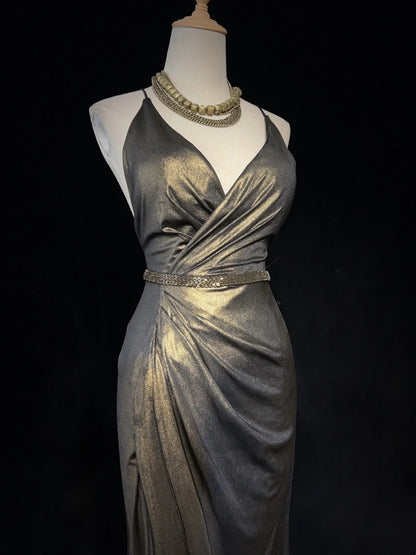 Robes de bal tendance Inspiration sirène Robe de soirée formelle vintage en satin à fines bretelles N3186
