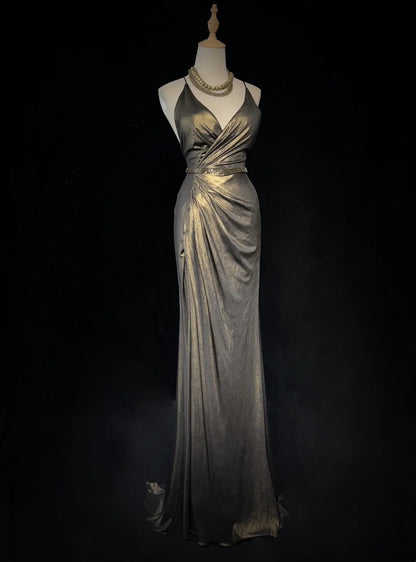 Robes de bal tendance Inspiration sirène Robe de soirée formelle vintage en satin à fines bretelles N3186
