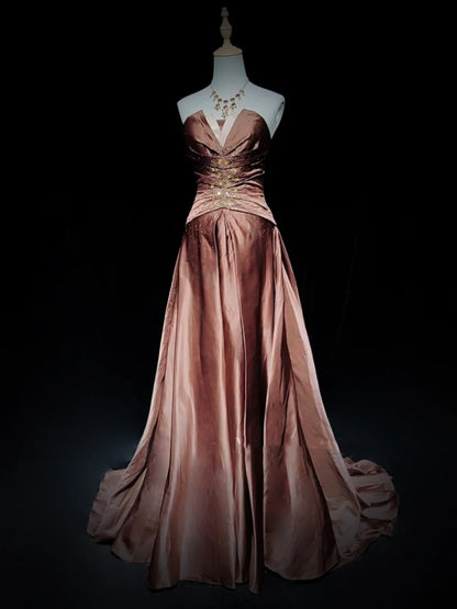 Belles robes de bal inspiration robe de bal bustier cœur en satin avec perles chocolat robe de soirée femme N3187