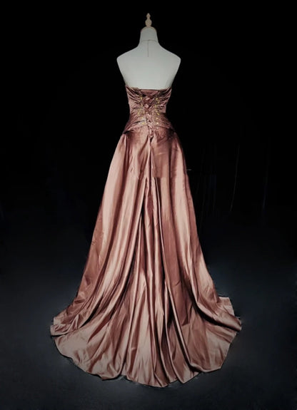 Belles robes de bal inspiration robe de bal bustier cœur en satin avec perles chocolat robe de soirée femme N3187