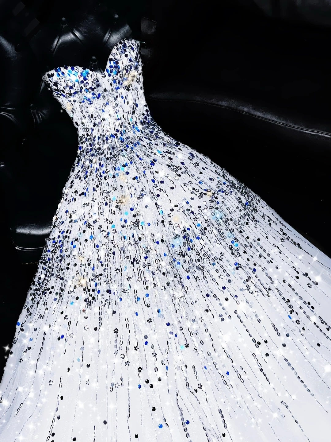Sparkly Ball Gown Sweetheart White Beaded Bodice Long Prom Dress Evening Outfits Formal Dress N542