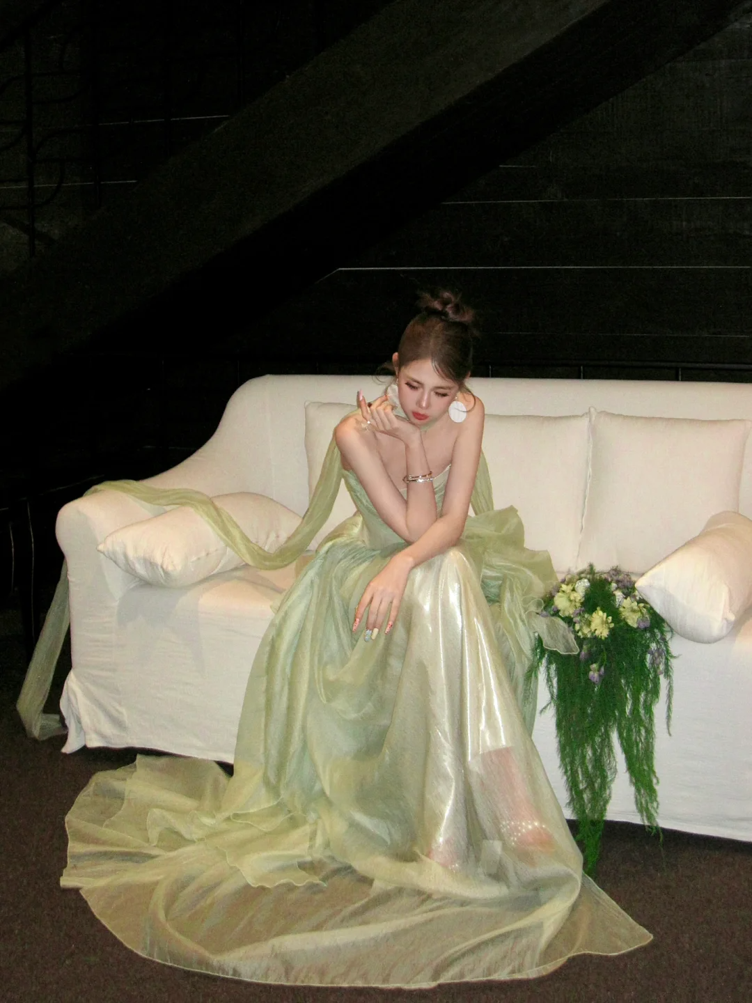 Simple A line Strapless Sage Green Shiny Satin Sage Green Prom Dress Aesthetic Long Graduation Dance Evening Outfits N056