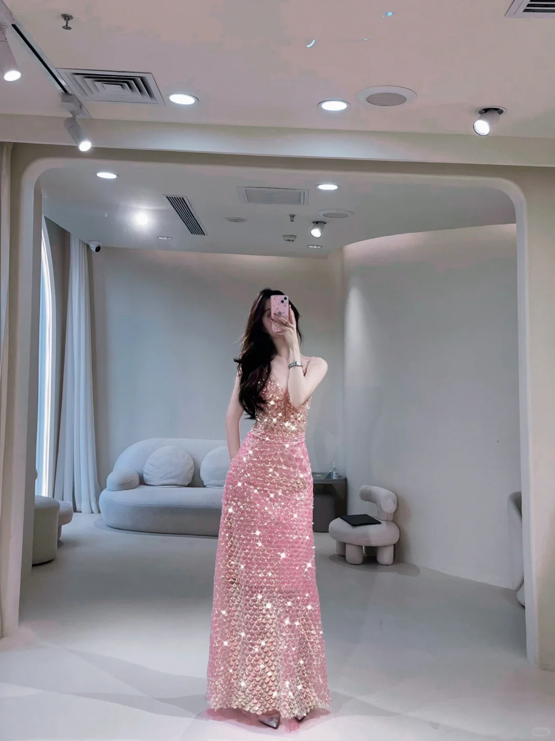 Elegant Mermaid Spaghetti Strap Pink Sequin Long Prom Dress Charming Evening Party Gowns Fashion Wedding Guest Dress AB1025