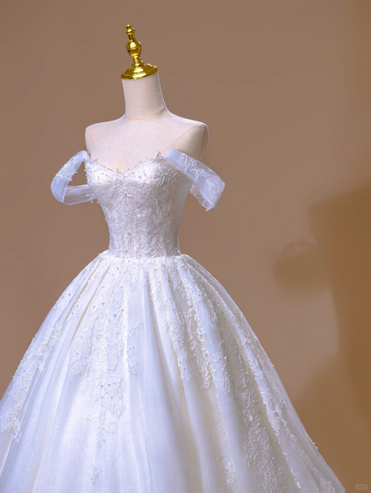 Robe de mariée longue en dentelle à épaules dénudées, magnifique robe de bal de rêve, DH2812