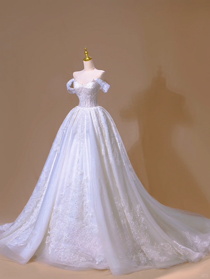Robe de mariée longue en dentelle à épaules dénudées, magnifique robe de bal de rêve, DH2812