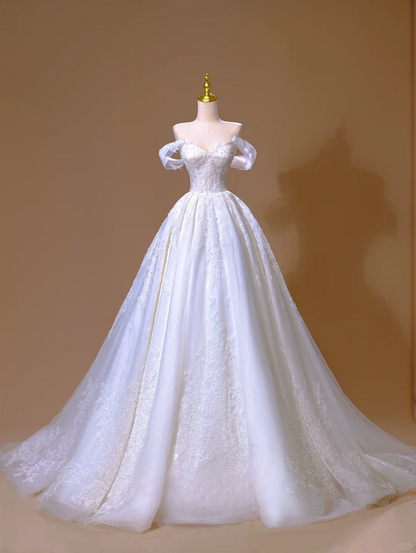 Robe de mariée longue en dentelle à épaules dénudées, magnifique robe de bal de rêve, DH2812