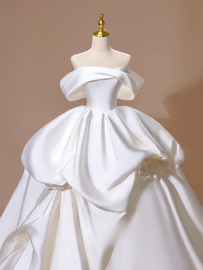 Prinzessin Ballkleid aus Satin, schulterfrei, weiß, langes Brautkleid, schöne formelle Brautkleider, niedlich, DH2813