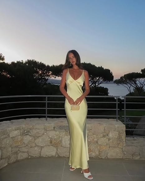 Simple Mermaid Spaghetti Straps Yellow Satin Long Prom Dresses Inspiration Party Dress Prom Gowns DH2969