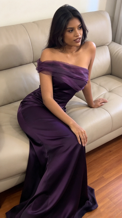 Elegantes Meerjungfrau-Abschlussballkleid mit einer Schulter und lila Satin, langes Abendkleid, Inspiration, DH2970