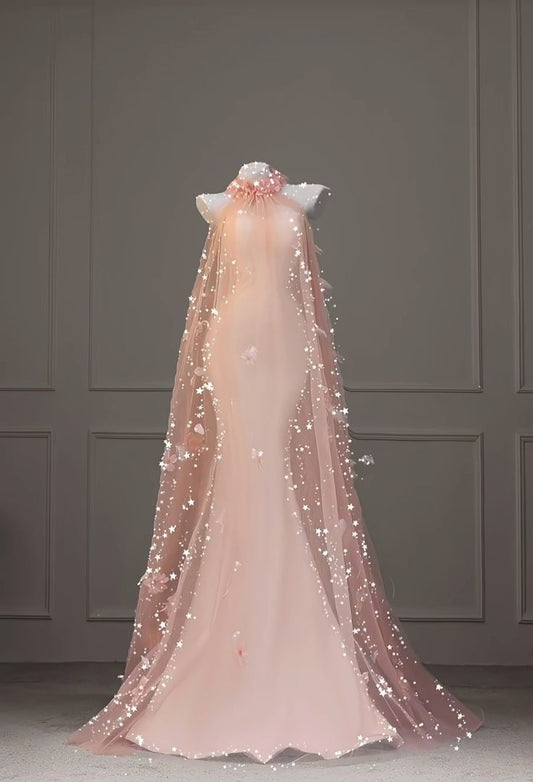 Beautiful Mermaid High Neck Pink Long Prom Dresses Inspiration Party Dress Prom Gowns DH3251