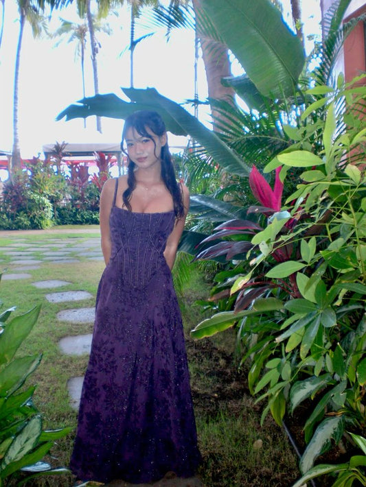 Unique A Line Spaghetti Straps Grape Lace Prom Dresses Long Party Dress Birthday Outfits Prom Gown DH3256
