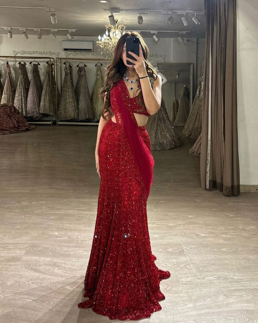 Glitter Mermaid 2 Pieces Burgundy Sequin Long Prom Dresses Inspiration Prom Gowns DH3261