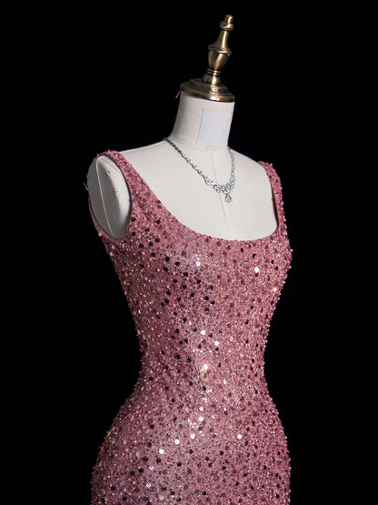 Modest Sheath Strapless Pink Sequins Long Formal Prom Evening Dress Dinner Outfits Party Gowns For Teens Girls AB2111