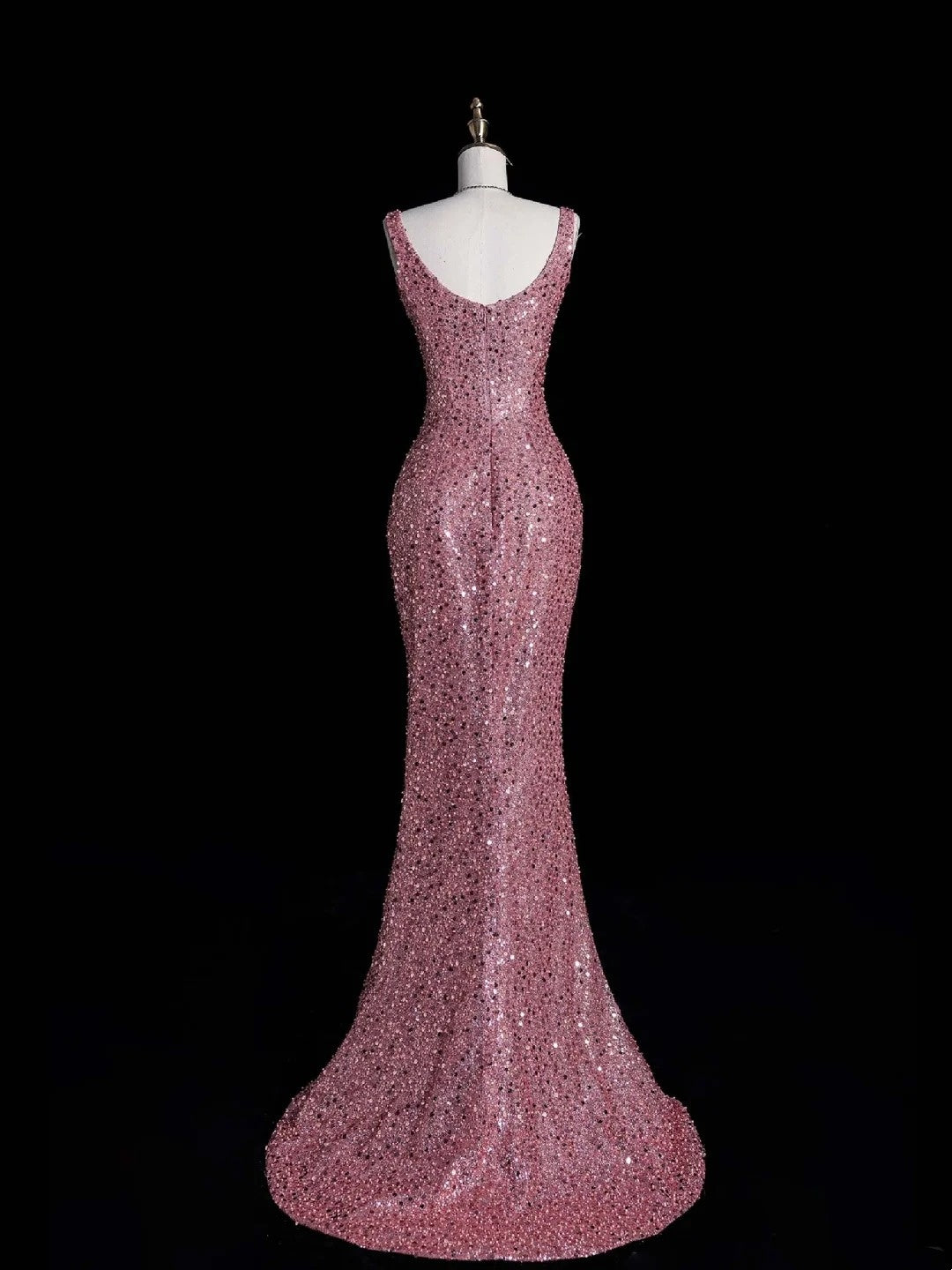 Modest Sheath Strapless Pink Sequins Long Formal Prom Evening Dress Dinner Outfits Party Gowns For Teens Girls AB2111