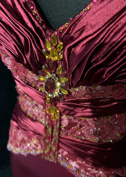 Robes de bal vintage en satin rouge bordeaux coupe trapèze à fines bretelles avec plis, longue robe de soirée années 60 N2602