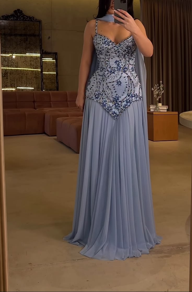 Dreamy Blue Evening Gown | Aesthetic Princess Prom Dress Fairytale Long Floor Length Formal Dresses RC1313