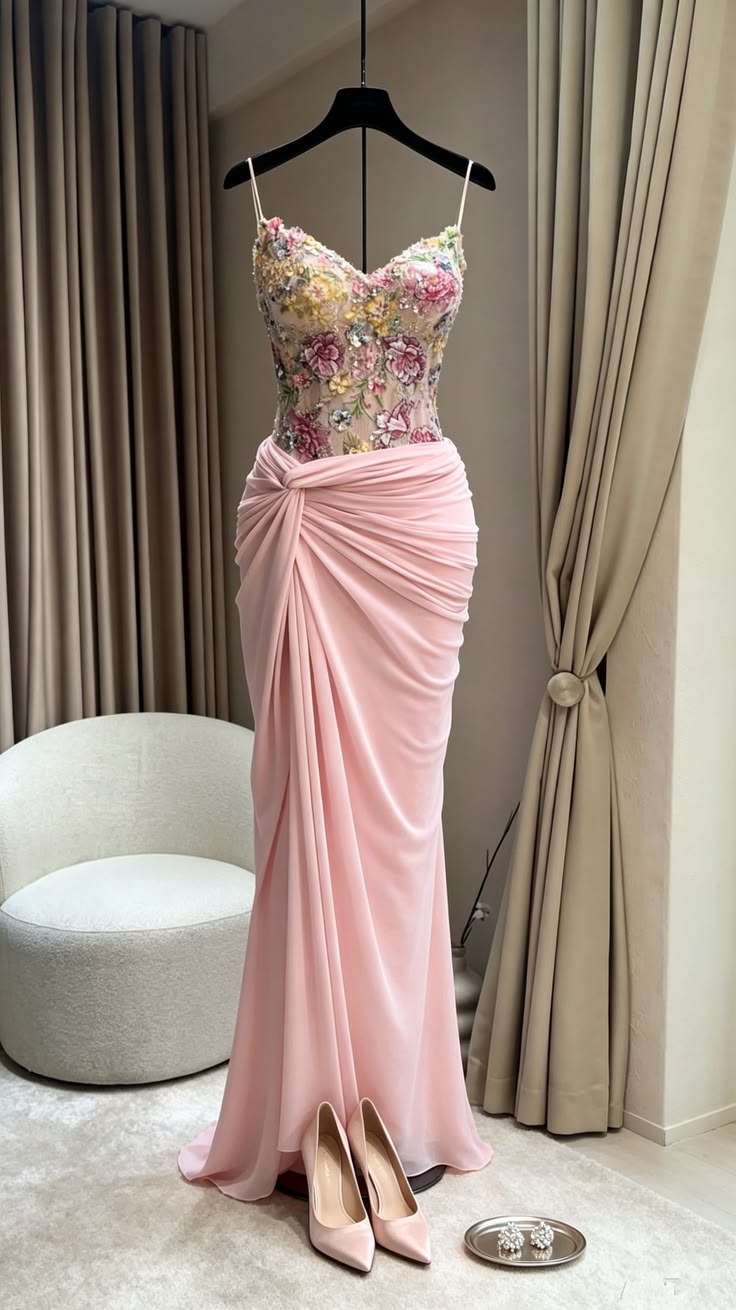 Aesthetic Princess Pink Prom Dress Fairytale Mermaid Spaghetti Straps Lace Appliques Long Formal Dresses RC1370