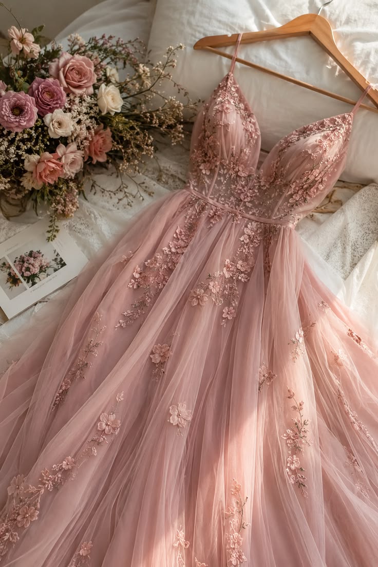 Dreamy Blush Pink Tulle Gown | Aesthetic Princess Core Prom Dress Fairytale Long Floor Length Formal Dresses RC1312