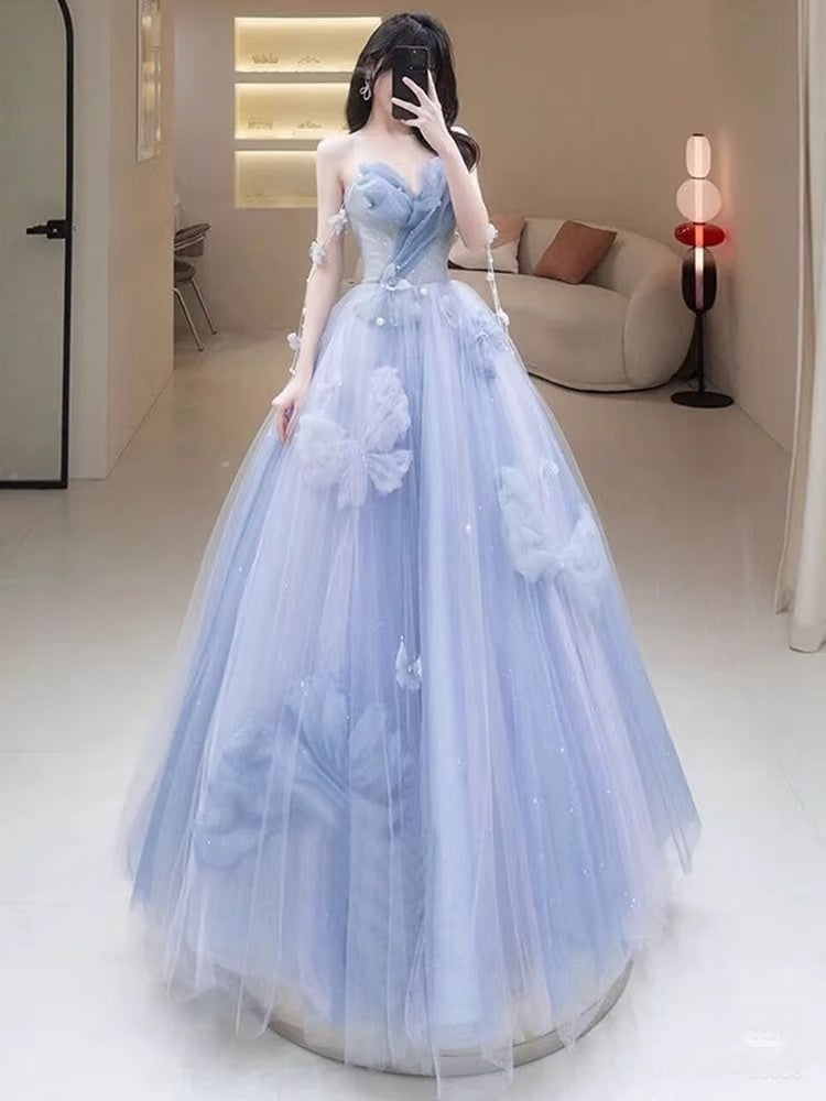 Robe de bal pour femme, bustier cœur, tulle bleu, longue, robe de soirée formelle AB1733