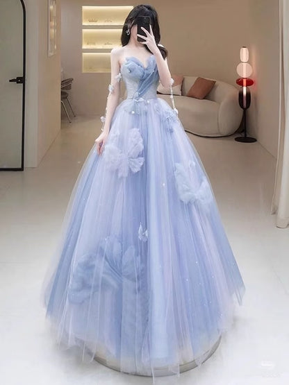 Robe de bal pour femme, bustier cœur, tulle bleu, longue, robe de soirée formelle AB1733