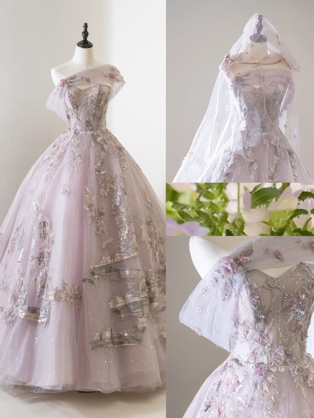 Einzigartiges, trägerloses Ballkleid aus lila Tüll mit mehrlagigem Design, ideal für Abschlussball, Quinceañera, Sweet 15, 16. Geburtstag oder andere festliche Anlässe (AB903)