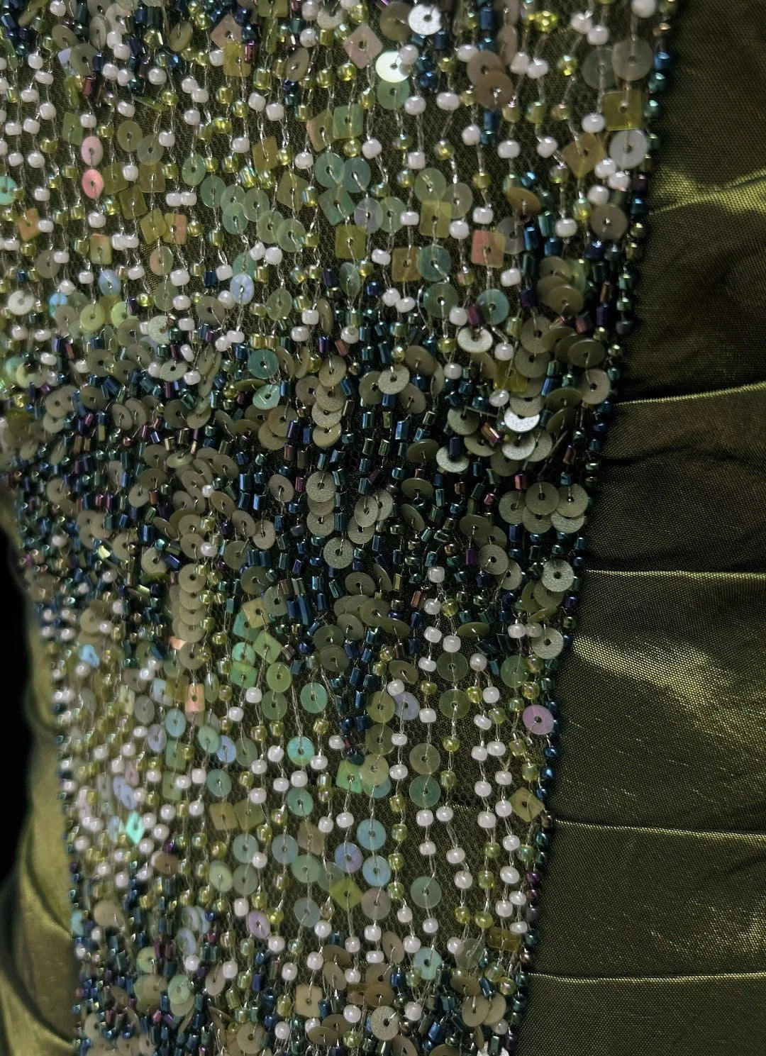 Robe de bal rétro, vintage, sirène, bustier en cœur, vert olive avec perles, longue robe de soirée N2319