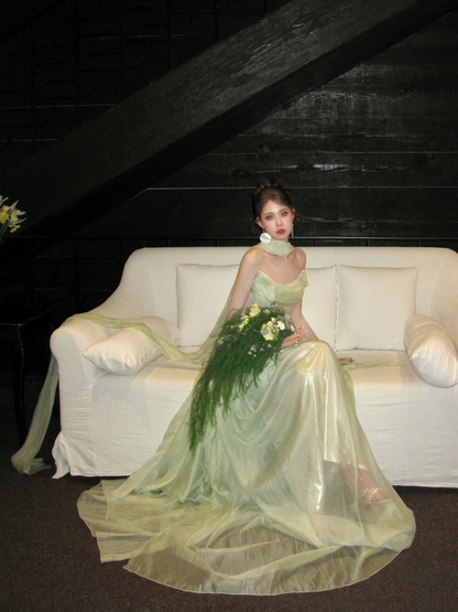 Simple A line Strapless Sage Green Shiny Satin Sage Green Prom Dress Aesthetic Long Graduation Dance Evening Outfits N056
