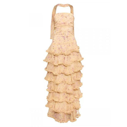 Schlichtes Etuikleid, trägerlos, gelb, Chiffon, Blumenmuster, langes Ballkleid, Partykleid zum 22. Geburtstag, Outfits, Abschlusskleid RB010