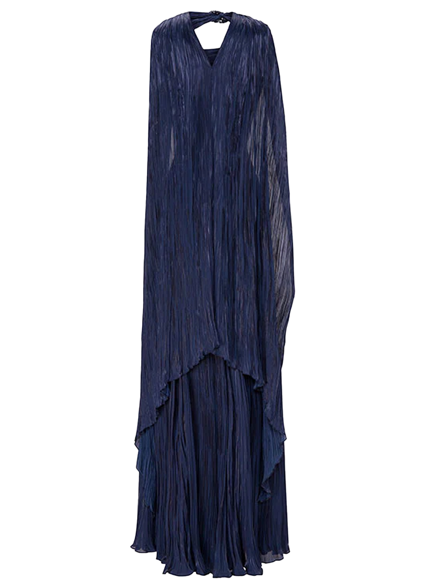 Elegant A line V Neck Navy Blue Tulle With Cape Long Formal Fancy Evening Dress Dinner Outfits Classy Party Gowns AB2022
