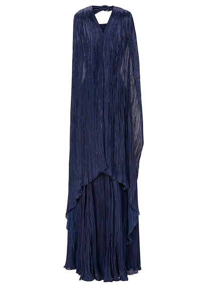 Elegant A line V Neck Navy Blue Tulle With Cape Long Formal Fancy Evening Dress Dinner Outfits Classy Party Gowns AB2022